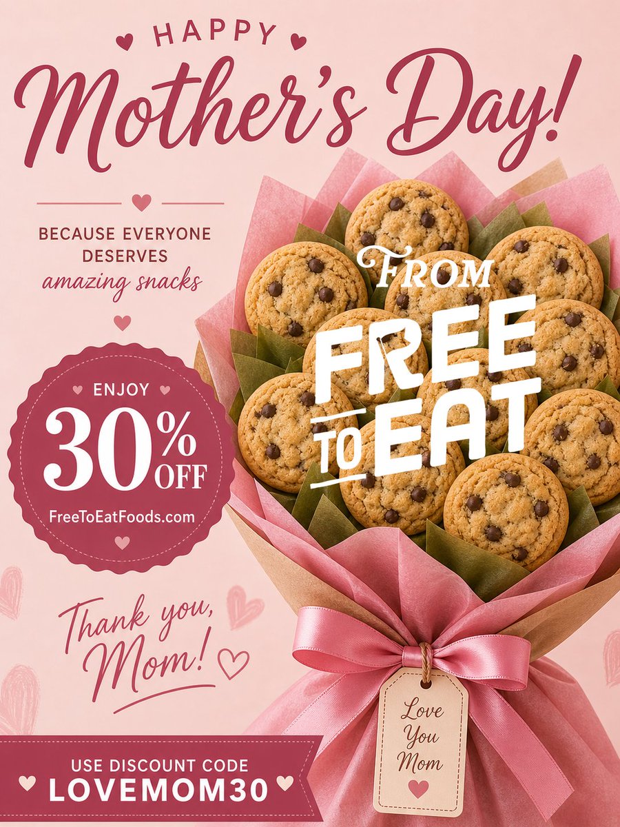 FreeToEatFoods's tweet photo. Happy Mother’s Day to all the amazing moms out there! 💐

To help celebrate, enjoy 30% off at https://t.co/aOqg0rI0jh...just use code LOVEMOM30 at checkout to get the best allergen-free, gluten-free snacks on the market (ok, we’re admittedly biased…but that’s our view 😉)

BECAUSE EVERYONE DESERVES AMAZING SNACKS ❤️

https://t.co/FYHqD8pYoN