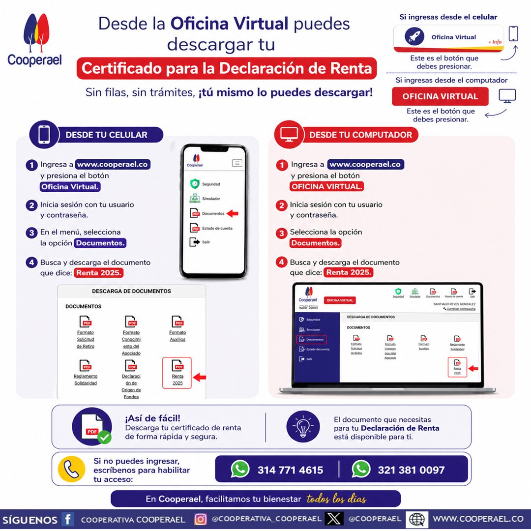 cooperael's tweet photo. Accede aquí 👉 https://t.co/u484Oen3nO
con tu usuario y contraseña para:

📲 ¿No puedes entrar? Escríbenos y  te ayudamos a ingresar
👉 https://t.co/YMavvl2bpx

📞 3147714615 - 3213810097
#Cooperael #OficinaVirtual #EstadoDeCuenta #Asociados #ServiciosDigitales #Cooperativa https://t.co/ojuQND4V8z