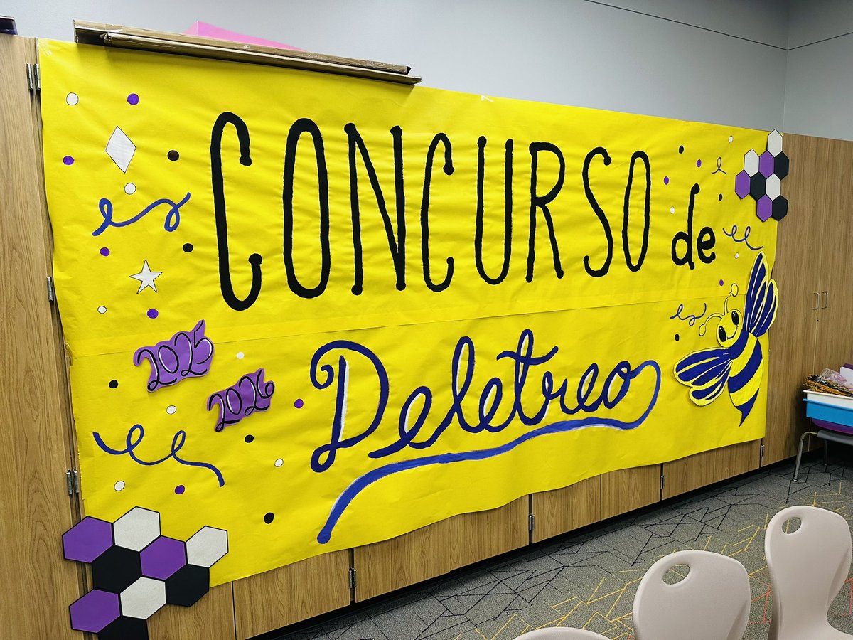 FielderElem's tweet photo. So proud of our students for shining at today’s Spanish Spelling Bee! 🐝 

Thank you to our amazing Falcon staff for helping make this memorable day possible. 💜💛 #FalconPride #katyisd https://t.co/7WVNChgy6L