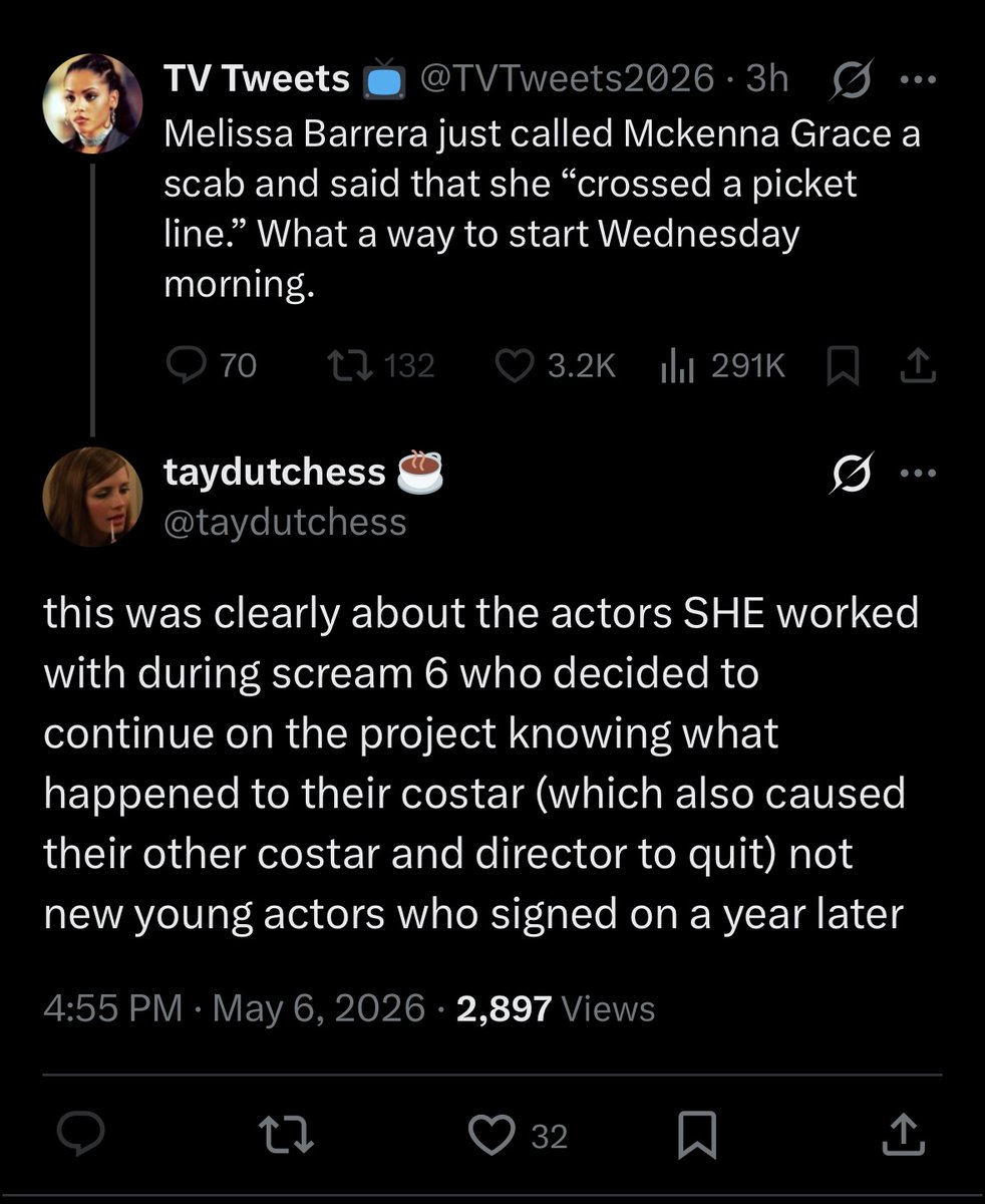 taydutchess's tweet photo. the way I was blocked for simply pointing out the greater context of the article that miss tvtweets2026 was intentionally misconstruing to make melissa barrera look bitter toward young stars… ALWAYS research ppl or else you’ll fall for and aid misogynistic smear campaigns https://t.co/zIy81nZCcn