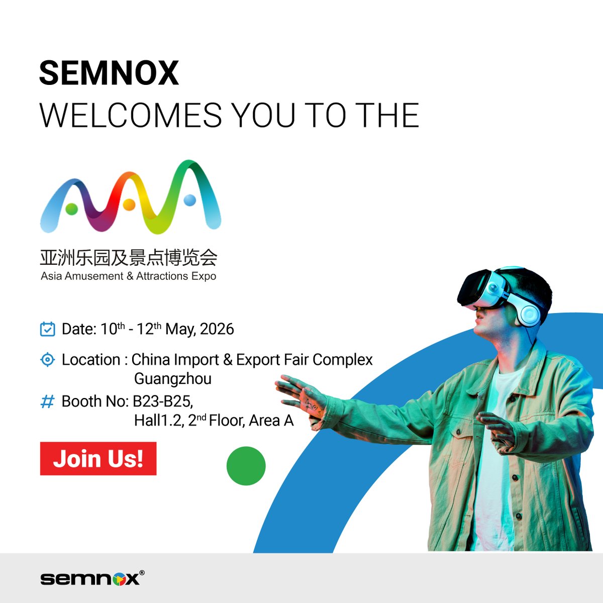 Semnoxtweets's tweet photo. 👋 We’re heading to Guangzhou.

The Semnox team will be at Asia Amusement &amp; Attractions Expo (AAA) from May 10–12, connecting with the global attractions industry and exploring what’s next in entertainment technology.

Are you attending? Let’s meet.📍 BOOTH # B23-25 https://t.co/tOPFJAi7Px
