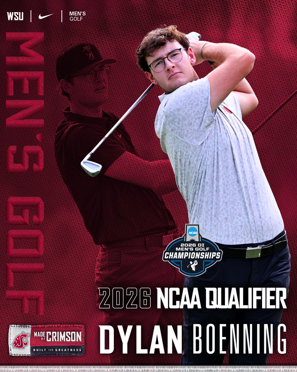 WSUCougarMGolf's tweet photo. For the 1st time in program history, multiple Cougs are headed the NCAA Championships!

𝙎𝘼𝙈 𝙍𝙀𝙉𝙉𝙀𝙍 heads back to the NCAA's for the 2nd straight season!
 𝘿𝙔𝙇𝘼𝙉 𝘽𝙊𝙀𝙉𝙉𝙄𝙉𝙂 is the 1st Cougar freshman to make the NCAA Championships!
 
#GoCougs | #MadeOfCrimson https://t.co/HFdEIMOIlO