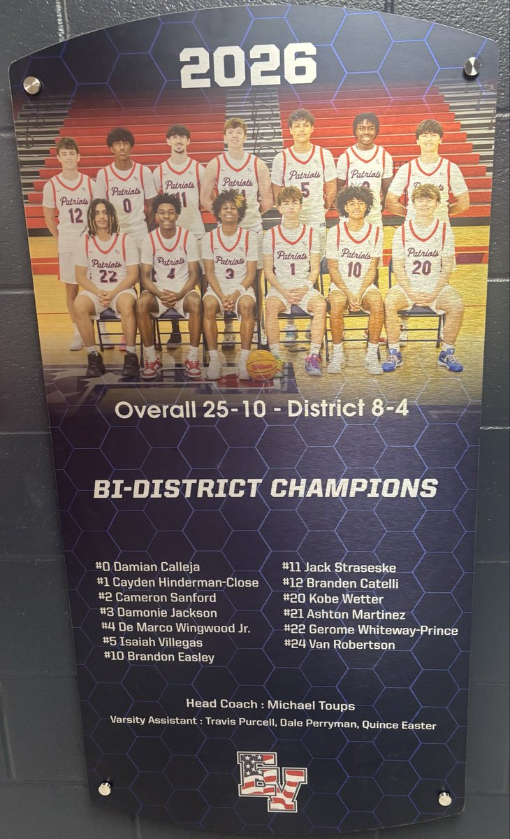 EV_Hoops's tweet photo. New addition to the locker room hallway.  Proud of this 25-26 group and the legacy they left behind!  Let’s Go Pats!  @EastViewHS @CoachDean_GISD @GeorgetownISD https://t.co/BDk7wYNOB5