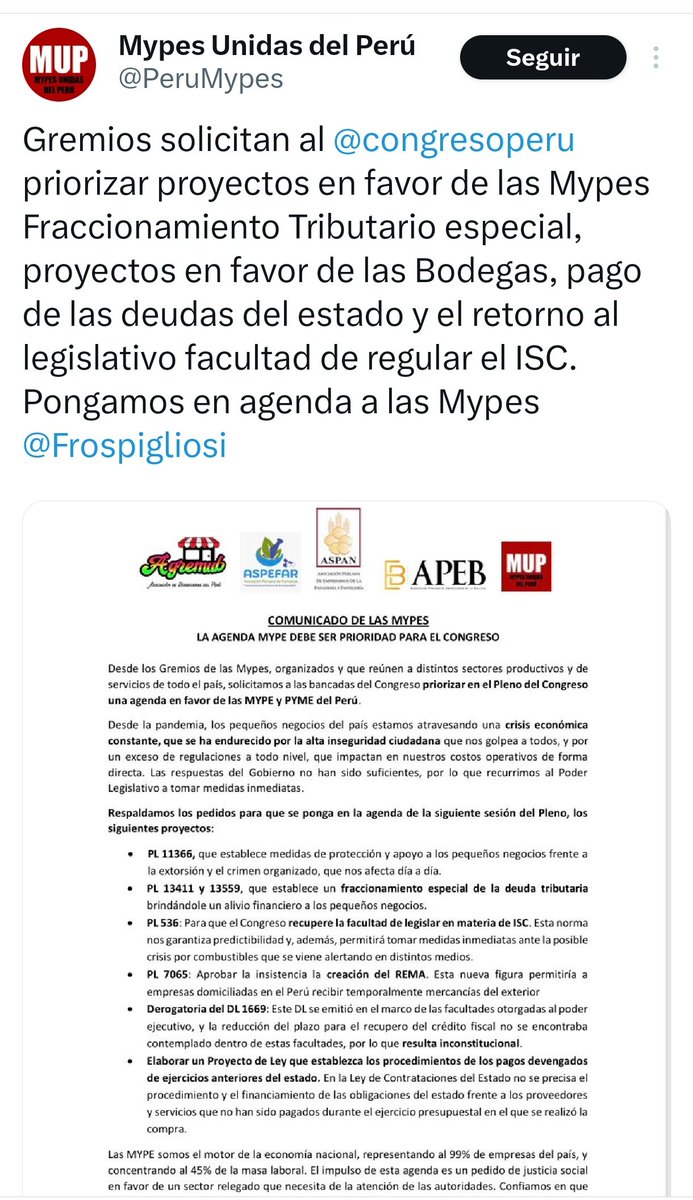 Las bodegas y panaderías no necesitan más obstáculos para sobrevivir. Necesitan estabilidad, consumo y reglas claras, basta de jugar con el bolsillo de los peruanos, ustedes pueden cambiar eso!  <a href="/flaviocruzperu/">Flavio Cruz Mamani</a> <a href="/Frospigliosi/">Fernando Rospigliosi</a> #AgendaMypes #PeruConLasMypes