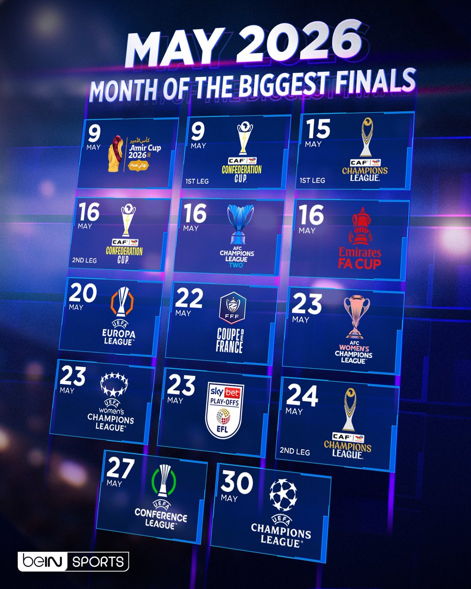 🗓️🏆

May, the month of the biggest finals! All LIVE on beIN SPORTS 🍿