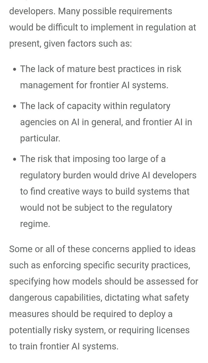 hlntnr's tweet photo. What's old is new again in AI policy. In 2023 @fiiiiiist and I co-organized 2 workshops on how, if at all, licensing frontier AI could work. 

Our conclusion then, which IMO still holds: more govt capacity, better testing, more disclosure would all be very valuable. Licensing (or requiring USG "pre-approval") without those is a pretty dicey idea.