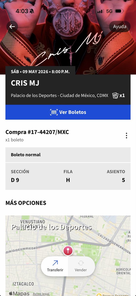 Hola vendo 1 boleto para #CRISMJ , este 9 de mayo, me ayudan con un retweet <a href="/mx_tickets/">Tickets MX</a> 🙏