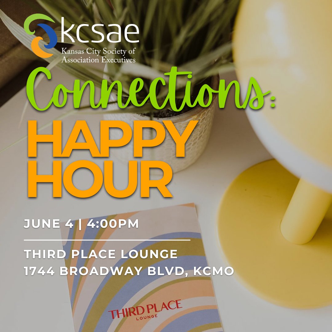 kc_sae's tweet photo. KCSAE Connections Happy Hour! 🥂 Drop by the Third Place Lounge in the Crossroads to catch up with peers and build relationships in the local association community.

⏰ Thu, June 4 🔗 Details &amp; RSVP: https://t.co/nSNH5gz3Ot
#KCSAE #KCMO https://t.co/kyiTbX4XyZ