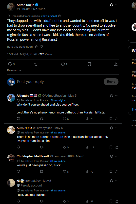 BadNAFOTakes's tweet photo. Poor pro-western Russian liberal tries to play the "one of the good ones" card to thinly-veiled EU ethno-fascists hiding behind cartoon dogs

It doesn't go so well https://t.co/urNNJ8pAg4