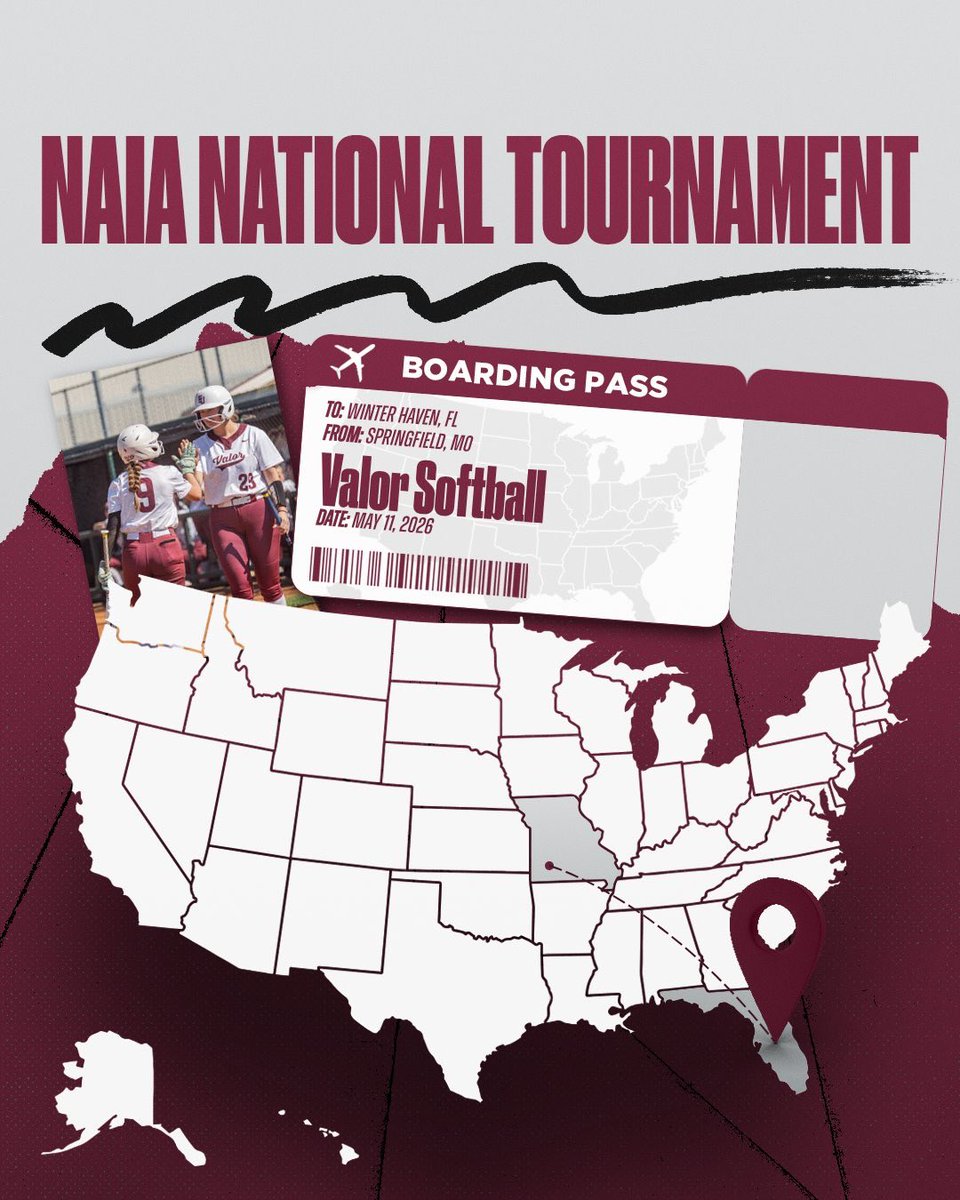 EvangelValor's tweet photo. Evangel Softball meets the Sunshine State! ☀️🌴

The Valor Softball team has earned the #2 seed in the Winter Haven pod and will take on #3-seeded Faulkner on Monday (May 11th) at a time to be announced, joining #1 Southeastern, and #4 Dillard in the pod.

More information on live stream, game times, and ticketing will be made available later this evening.

#OneValor