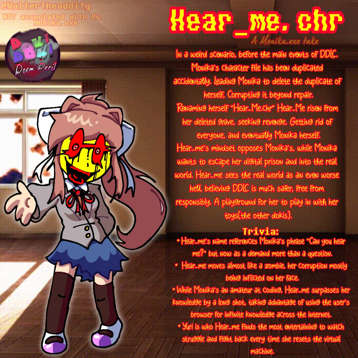 Willow_Saur's tweet photo. Hear_Me.chr remake!
Featuring better lore and trivia
#ddlc #ddlcfanart #DokiDokiLiteratureClub #ddlcmonika #art #fanart #FnF #fnfsonicexe #sonicexe #fridaynightfunkin #giveusabigsmile #PoemPeril https://t.co/CskQfNydE2