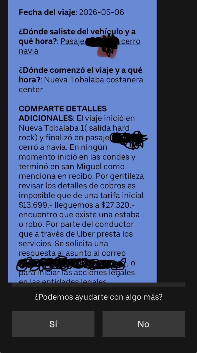 bernardo198941's tweet photo. @Uber_Support como me explican que al momento del cobro no coincidan las direcciones de inicio y término y el cobro de la carrera se duplique siendo de $13.000 a más de $27.000.- 
Inicio costanera center término cerro navia (ruta original) Uber o conductor están robando? https://t.co/FifKffrAe5