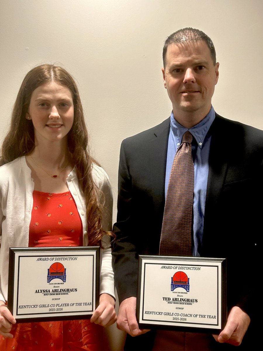 HCGirlsHoops's tweet photo. Tonight our Holy Cross Girls Basketball Team was honored by The Greater Cincinnati Basketball Hall of Fame for their 4th All A State Championship! 
Junior Alyssa Arlinghaus was named Co-Player of the Year and Coach Ted Arlinghaus was named Co-Coach of the Year for NKY! ❤️🏀🖤 https://t.co/V6IjUdf1su