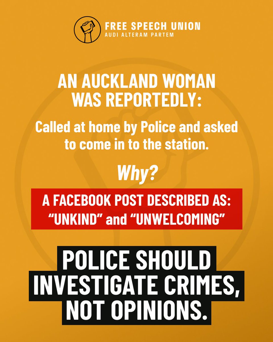 Police allegedly contacted an Auckland woman over a Facebook post described as “unkind” and “unwelcoming.” No threat of violence has been alleged.

The Free Speech Union has written to Police seeking answers.

In a free society, people should not fear being contacted by Police