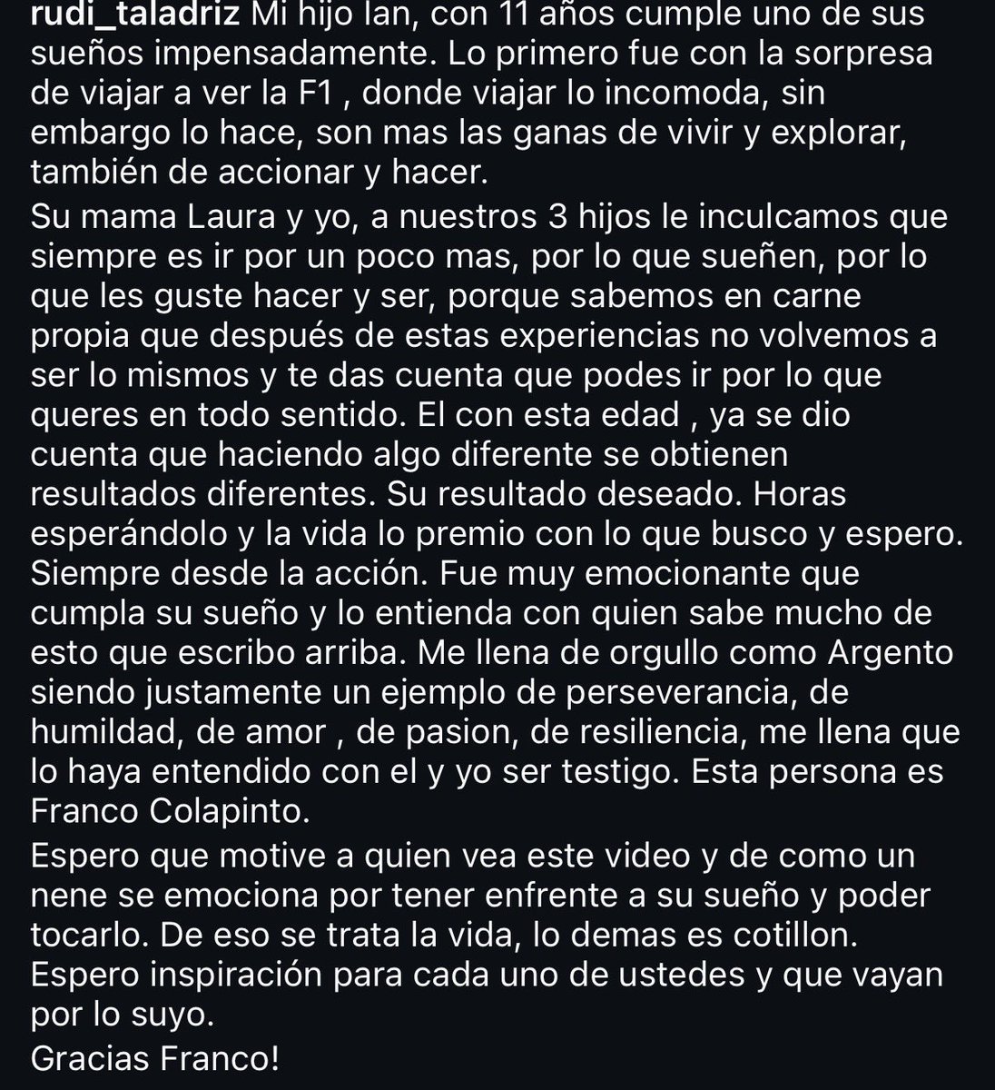 Me volví a emocionar con el texto que escribió su papá en el post 🤧