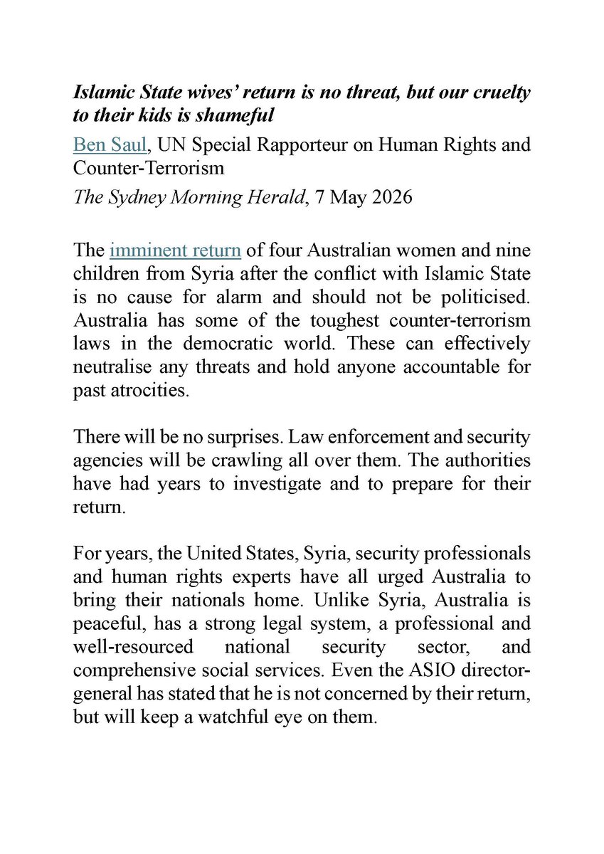 Prof Ben Saul - UN SR Human Rights & Counterterror tweet media