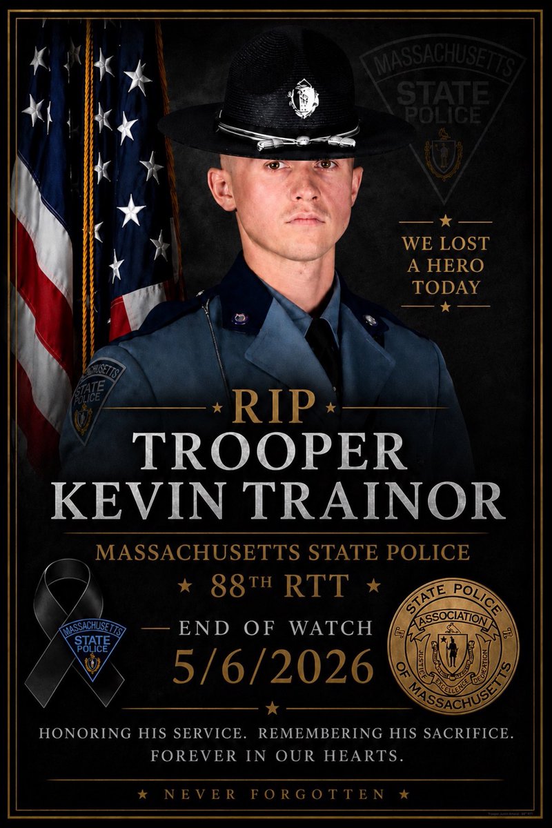 𝐓𝐫𝐨𝐨𝐩𝐞𝐫 𝐊𝐞𝐯𝐢𝐧 𝐓. 𝐓𝐫𝐚𝐢𝐧𝐨𝐫, 𝐄𝐎𝐖 𝟎𝟓.𝟎𝟔.𝟐𝟎𝟐𝟔

Today, we morn the loss of Trooper Kevin T. Trainor, who tragically lost his life in service to the Commonwealth.  The members of the State Police will continue to serve and protect the residents of the