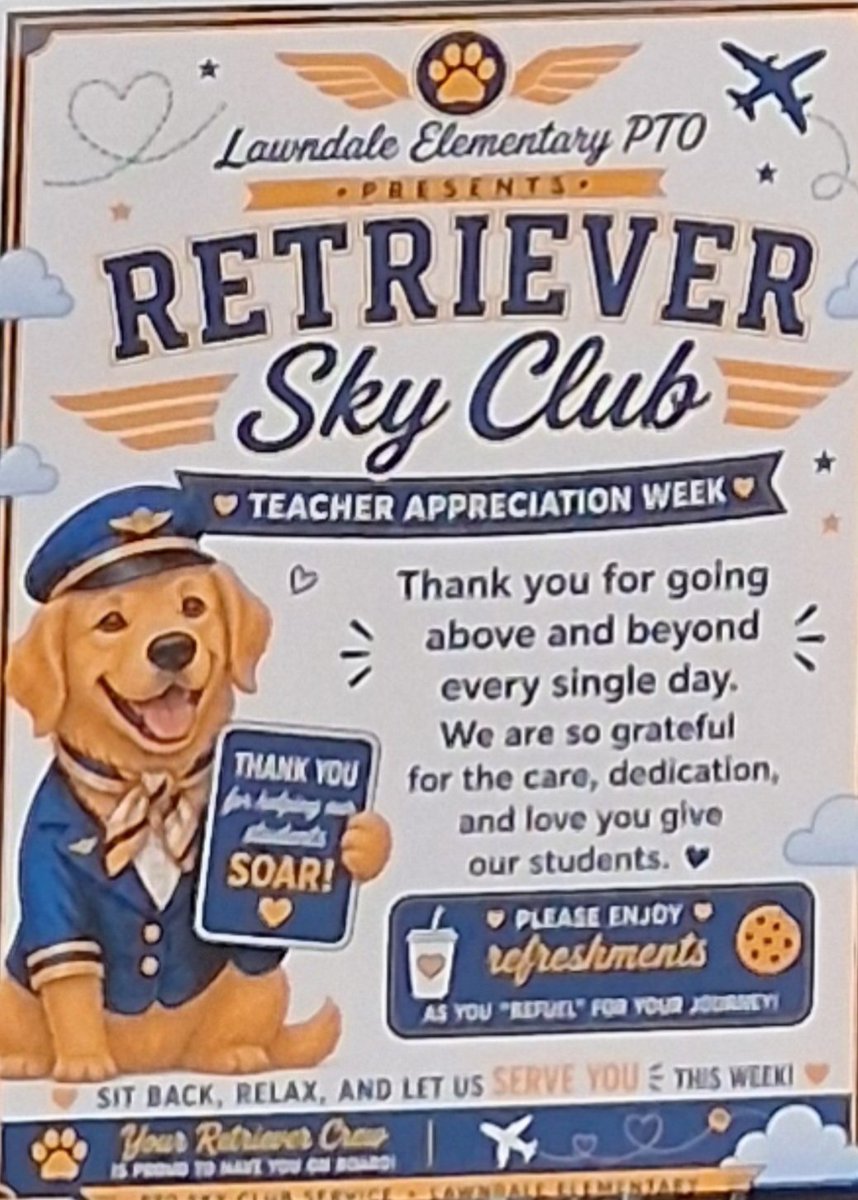 Lawndale_TPSD's tweet photo. Thanks for being PLANE awesome! It was a joy being served snacks from our Retriever Sky Club flight attendants. Thank you #LawndalePTO! #tpsd #HeartOfAChampion #allforoneoneforall https://t.co/i8tWR3LW1z