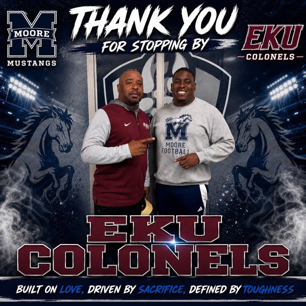 CoachMarcusH's tweet photo. Thank you Coach @CoachWatson9 from @EKUFootball for stopping by @FBMooreMustangs to talk about our program and our student athletes! We look forward to having you back in the fall !!
#NothingMattersMOORE #BuiltOnLOVE https://t.co/XHrMN5Mtep