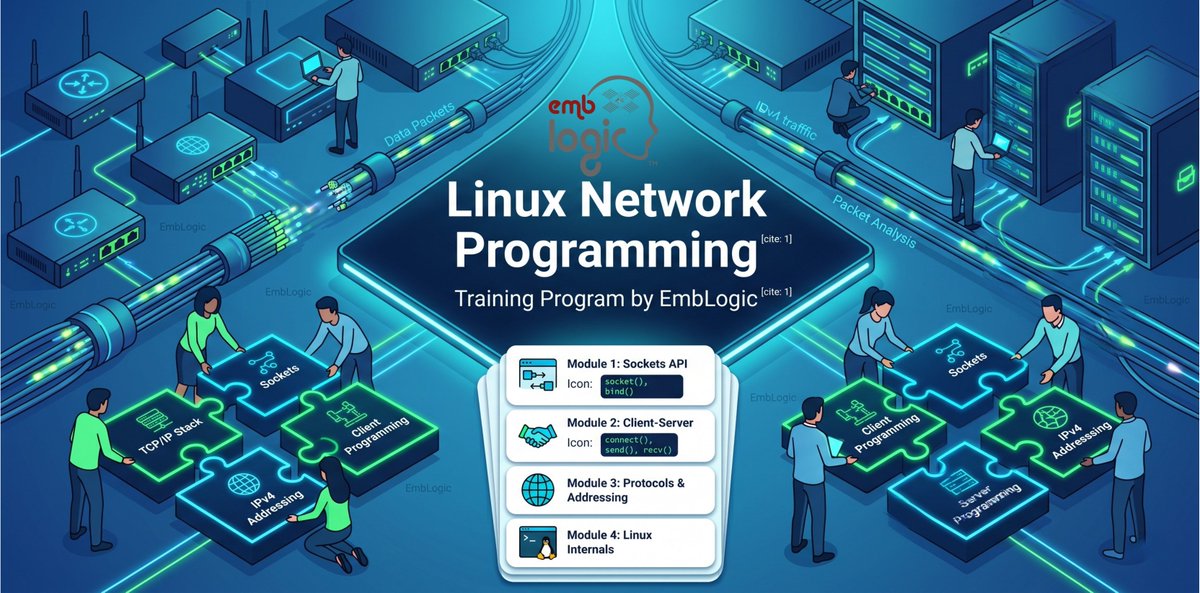 emblogic's tweet photo. A hands-on, project based, Live, online training program in...
Linux Network Programming.
https://t.co/aur9a6cWyl
by EmbLogic. https://t.co/lAEmPDeLfZ