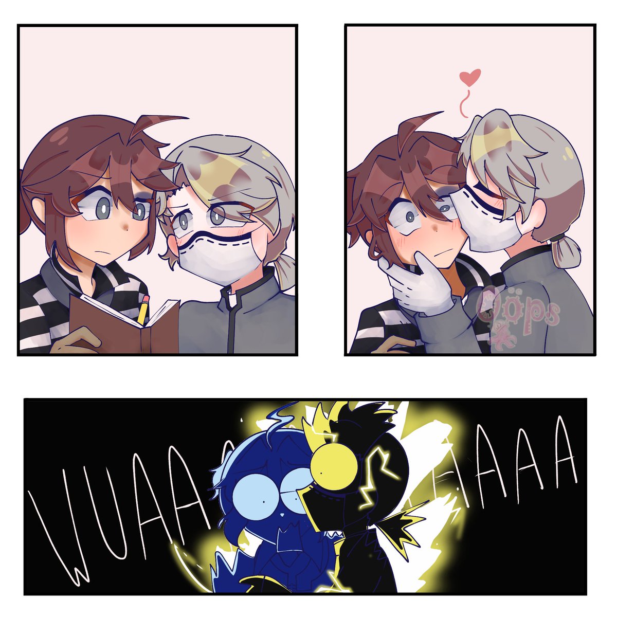 _yumtako's tweet photo. Day 2: Masked kiss / Electric kiss #aeslucaweek2026
Maybe it's not a good idea to kiss Luca unexpectedly...
#lucasop #aesluca #identityVイラスト https://t.co/WUyTY4pMGI