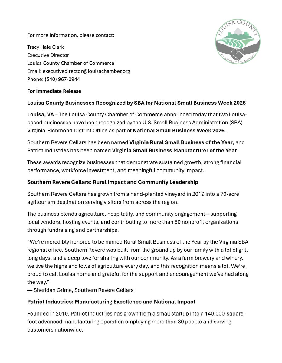 patriotsas's tweet photo. Tomorrow we have the great honor of accepting the award for being the 2026 SBA Small Business Manufacturer of the Year for Virginia (other than NOVA).  

Thank you all for being part of the Patriot Story.

Best, Tom &amp; Sarah Click https://t.co/amlHBUMnCJ