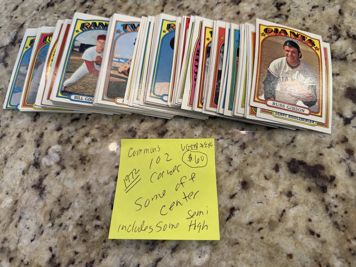 CardsTb's tweet photo. @CardsStory Beautiful 1972 Topps baseball lots. Excellent condition. Different size lots… no dupes.  Prices in the pics. Some semi high numbers. Mostly commons. https://t.co/kpoFzxHH6K