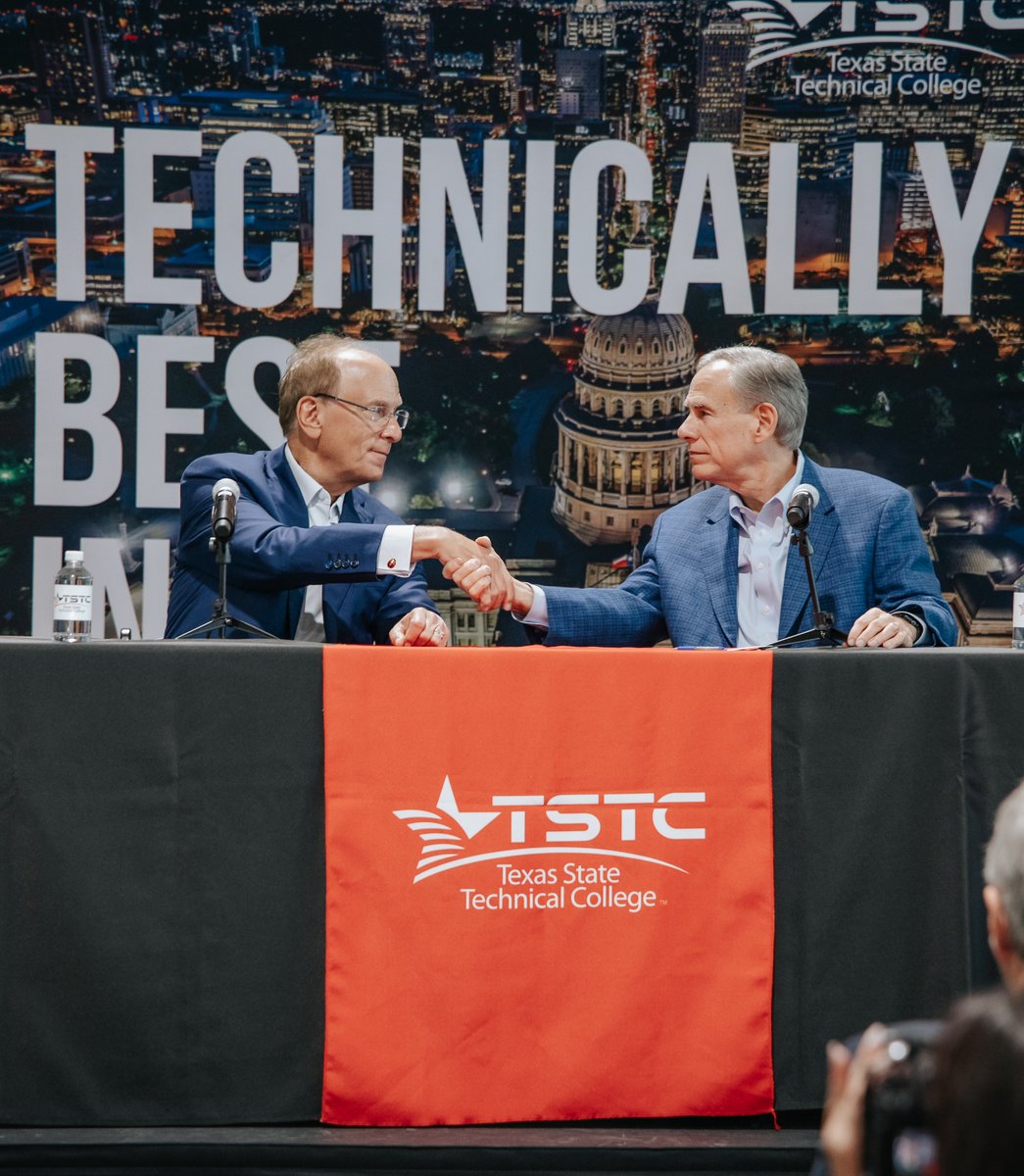 Larry Fink joined <a href="/GregAbbott_TX/">Greg Abbott</a> in Waco, Texas, at <a href="/tstcwaco/">TSTC in Waco</a> to mark the launch of BlackRock’s $30M Future Builders philanthropic investment supporting the growth of Texas’ electrical workforce.