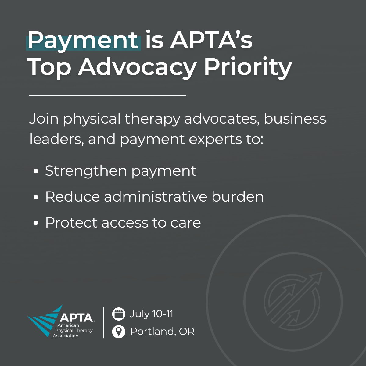 APTA_official's tweet photo. 📍 The APTA Payment Advocacy Summit is bringing our profession together in Portland to strengthen our collective voice on payment and reimbursement issues that impact patient access and practice sustainability. 📣

🔗 Join us to help shape what’s next: https://t.co/WKZ8gYrq7m https://t.co/pGgnYiNnS8