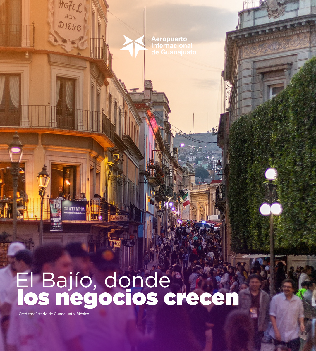 AeropuertoGTO's tweet photo. El Bajío se ha consolidado como una de las regiones más importantes porque conecta industria, inversión y turismo.  Estos sectores conviven en un mismo punto, impulsando su crecimiento.

Desde el #AeropuertoDeGuanajuato conectamos ambos mundos. ✈️ https://t.co/WsgIjDTXrK