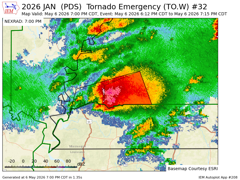 PWXForecasting's tweet photo. JAN updates Tornado Warning [tornado: OBSERVED, damage threat: CATASTROPHIC, hail: 1.75 IN] (cancels Adams [MS], continues Franklin [MS]) till 7:15 PM CDT https://t.co/2oaGz2HCGV https://t.co/EqYX1hI6JI