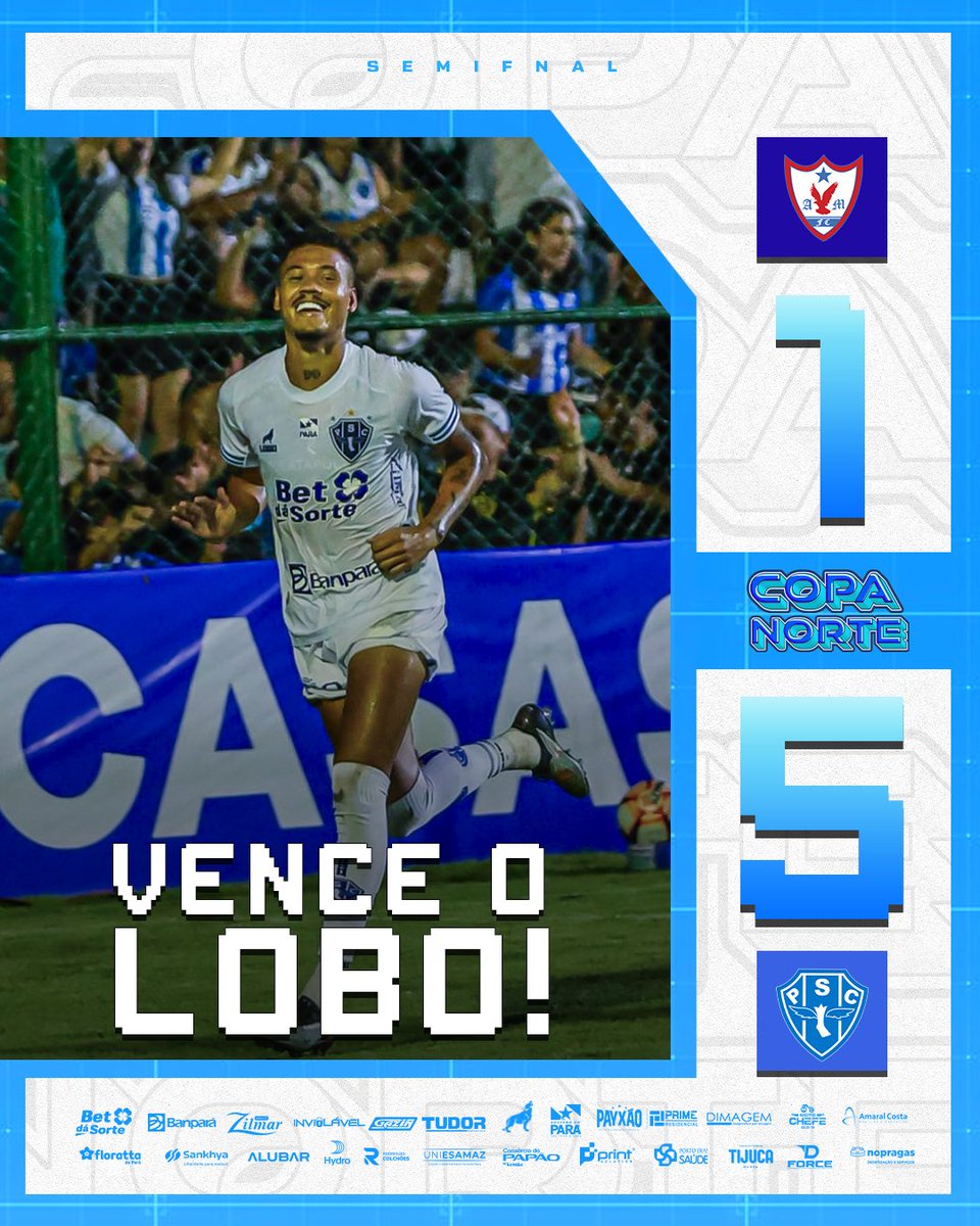 Paysandu's tweet photo. FIIIIIIIIIIMMMM DEEEEEE  JOOOOOOGOOOOO!!!!! 
É GOLEADA BICOLOOOOOOOOR!!!!!!!!!!! 🐺💙🤩🤪

🏆 Copa Norte - Semifinal 
🆚 Águia de Marabá 1x5 Paysandu    
🏟️ Zinho Oliveira  

⚽️ Juninho
⚽️ Lucas Cardoso  
⚽️ Marcinho
⚽️ Thalyson 
⚽️ Kleiton Pego

#VamosPaysandu https://t.co/A1m8CS2ozy