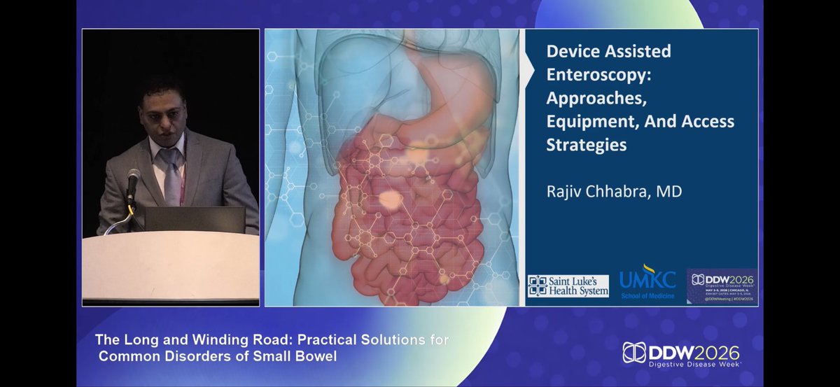 UMKCGI's tweet photo. Strong show by @UMKCGI fellows, residents and faculty- multiple oral presentations, posters, clinical symposium presentations by @chhabra_rajiv and Dr. Jonnalagadda as well as session moderation by @chhabra_rajiv @DDWMeeting  #DDW2026 @ASGEendoscopy @saintlukeskc https://t.co/M7XZrXJU4A