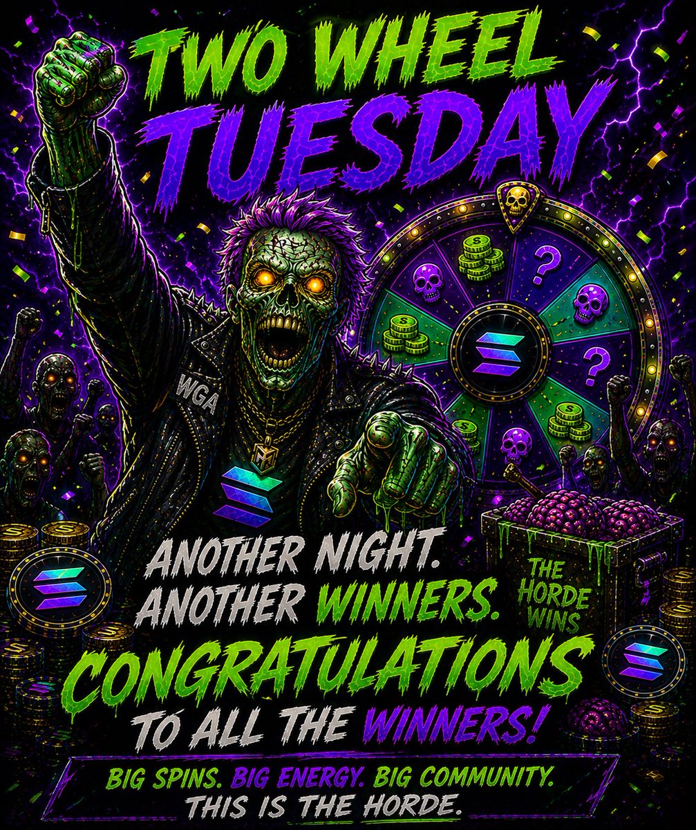 WGA_RiseUp's tweet photo. 🎰🧟‍♂️ TWO WHEEL TUESDAY WENT NUCLEAR 🧟‍♂️🎰

The Horde showed OUT last night 🔥
Communities linked up. Music trivia was chaos. The wheels kept feeding winners all night long.

🎧 Music Knowledge Champion:
🐼 Panda

🏆 Wheel Winners:
1️⃣ Jeff
2️⃣ Sho
3️⃣ Tyler
4️⃣ Heather
5️⃣ Sonny
6️⃣ Meak
7️⃣ Sonny
8️⃣ Josh
9️⃣ Jeff
🔟 Tyler
1️⃣1️⃣ Josh

Nonstop energy. Nonstop spins.
This is what happens when the community shows up together 💀🔥

We reload and run it back next week even bigger.