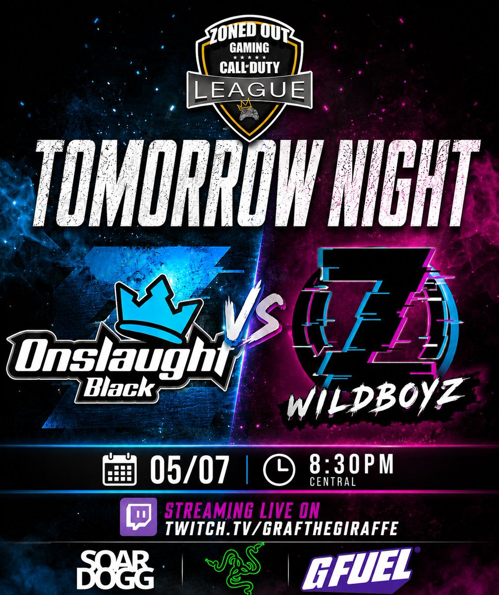 GG_Onslaught's tweet photo. 🚨TOMORROW NIGHT 🚨

Onslaught Black takes on Wildboyz in the ZGL ⚔️

🗓️ 05/07
⏰ 8:30PM Central
📺 LIVE: https://t.co/dvqW9kuvws
Time to lock in.

#OnslaughtGaming #OnslaughtBlack #Wildboyz #ZGL #ZonedOutGamingLeague #CallOfDuty #COD #CompetitiveCOD #CODComp #CDL #Warzone #Gaming #Esports #EsportsCommunity #ConsoleGaming #FPSGaming #Streamer #TwitchStreamer #LiveOnTwitch #Matchday #RoadToVictory #GrindSeason #GamingCommunity #NorthAmericaEsports #ControllerGang #SnD #Hardpoint #RankedPlay #TeamOnslaught #BringOnTheOnslaught