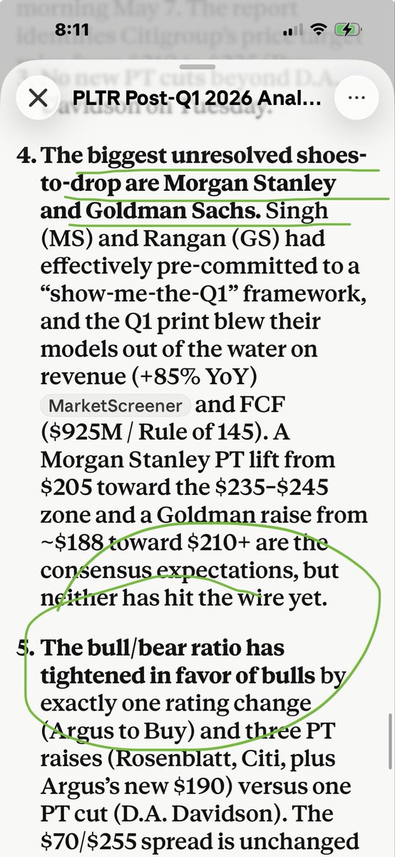 DavidRi24012971's tweet photo. $PLTR + $Citi + $Argus + $Rosenblatt Upgrades 

What actually happened on the analyst front:
•Argus upgrade Hold → Buy, $190 PT
•Citi PT raise $210 → $225, Buy reiterated
•Rosenblatt PT raise $200 → $225 earlier
•One PT cut (D.A. Davidson)
•Bulge-bracket (MS, GS, JPM, UBS) still silent

“Dr Dave and Claude”