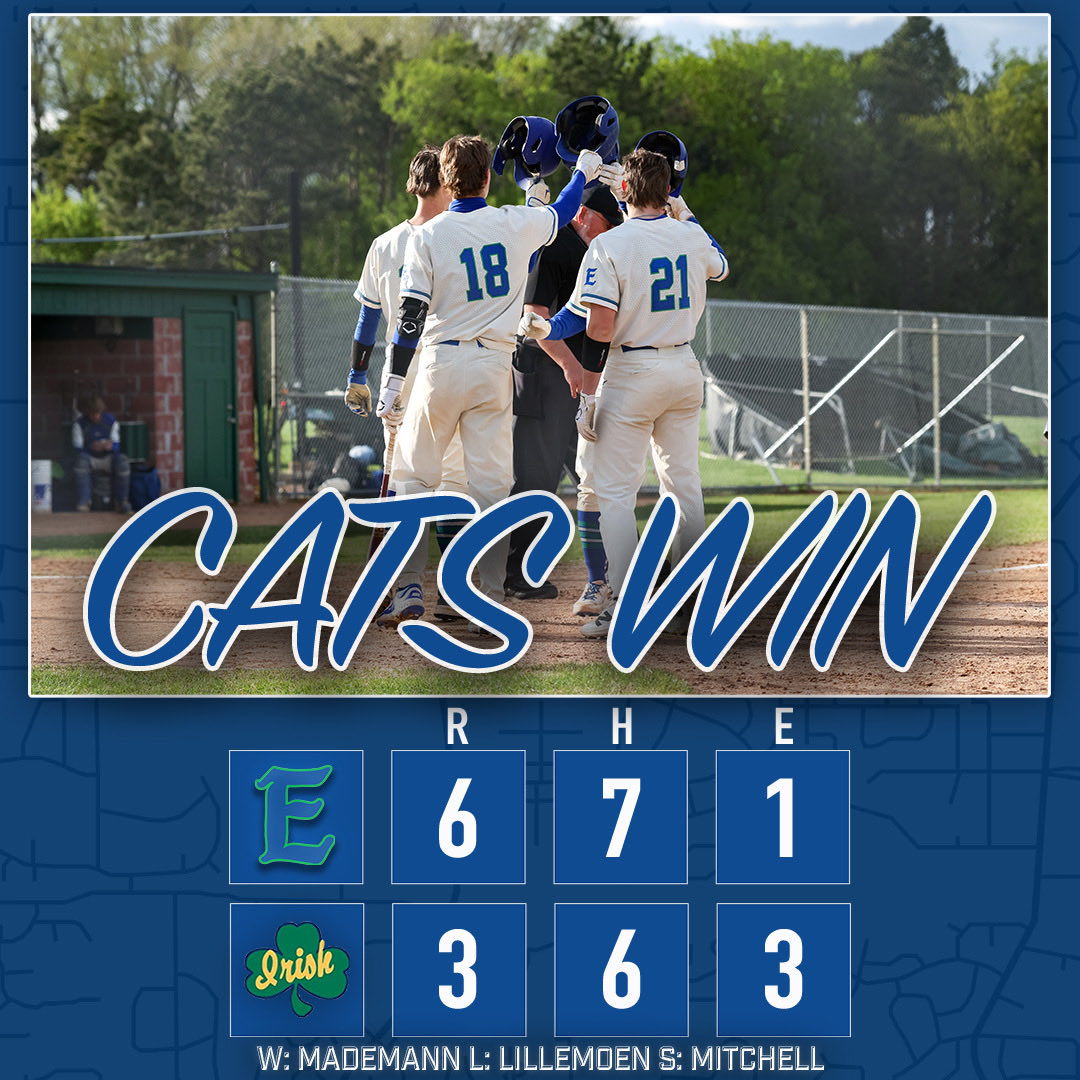Eagan__Baseball's tweet photo. Cats Win! 

W: Mademann 6.2ip, 6hits, 2er, 7k’s 
S: Mitchell 

Lunneborg: 2-3, HR, 1r, 1rbi 
Mitchell: 2-4, 3rbi https://t.co/Js7wNDb4BS