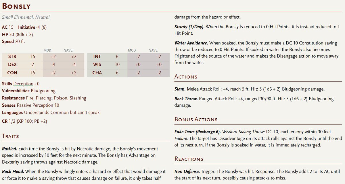 GreyAres0's tweet photo. #DnD #5e stat blocks of #Pokémon: Bonsly and Sudowoodo https://t.co/Qq698hKQjs