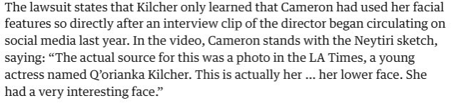 She isn’t alleging - Cameron is quoted as using her facial features for the characters initial sketch.