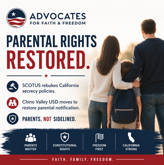 advocates4faith's tweet photo. BREAKING: Following the Supreme Court’s ruling in Mirabelli v. Bonta, Chino Valley USD is moving to restore its parental notification policy. Parents have a constitutional right to be involved in their children’s lives.
https://t.co/frTdg26TRr https://t.co/hz86tNkcGp
