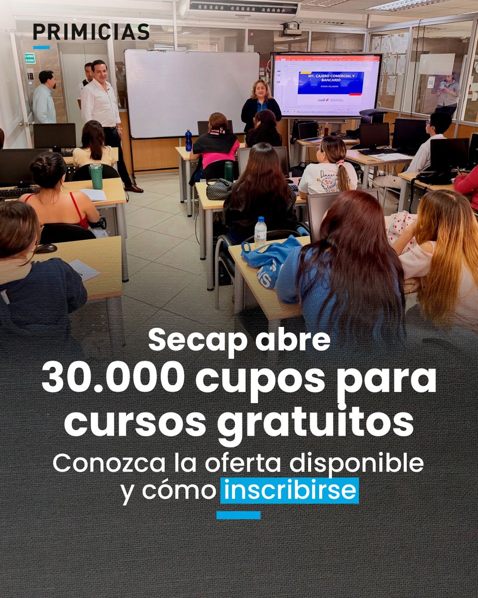 Los 30.000 cupos forman parte de una primera fase del programa del Secap, cuya meta es alcanzar 90.000 beneficiarios a escala nacional en este año 2026.
 prim.ec/4atm50YVS9w