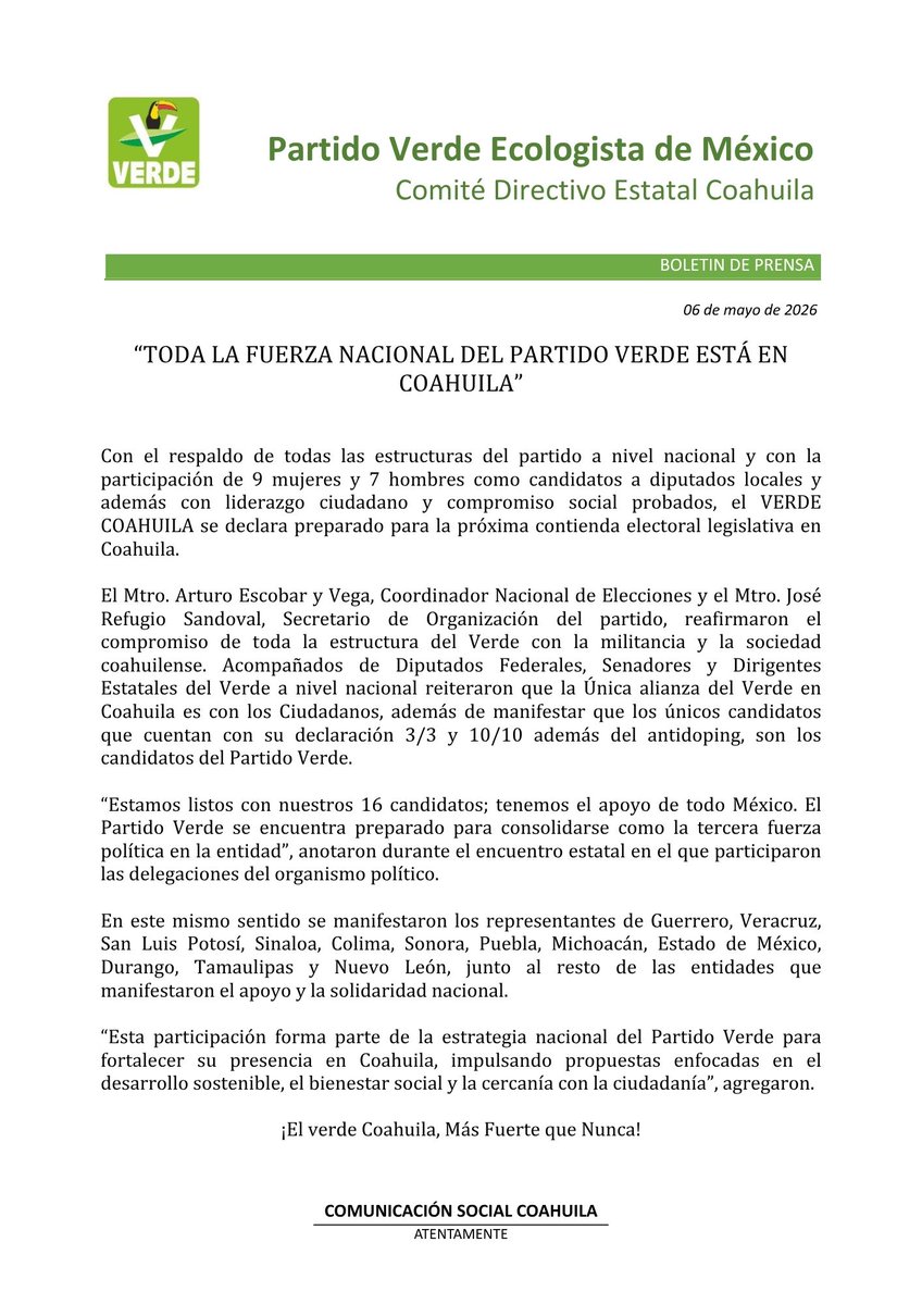 PARTIDO VERDE COAH. tweet media