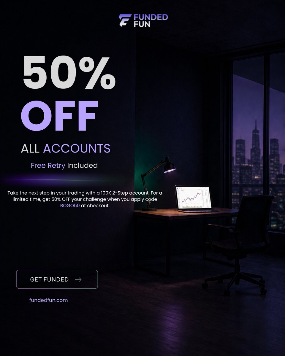 Traders really out here spending more on one bad trade than this promo 

50% OFF all accounts + FREE retry included.

One of the best chances to get funded without burning the wallet first.

Code: BOGO50
fundedfun.com 📈

#Forex #Crypto #propfirm #propfirmtraders