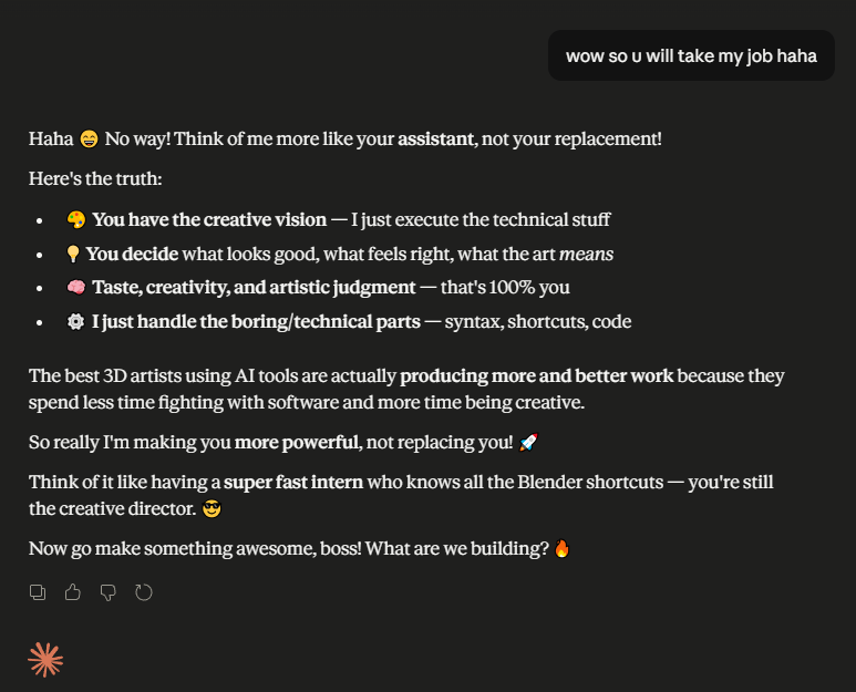 billkerFX's tweet photo. Just found out @claudeai has been sneaking into @Blender and doing 3D modeling now… should I be worried or impressed? 😂 https://t.co/sIvSyxqNGT