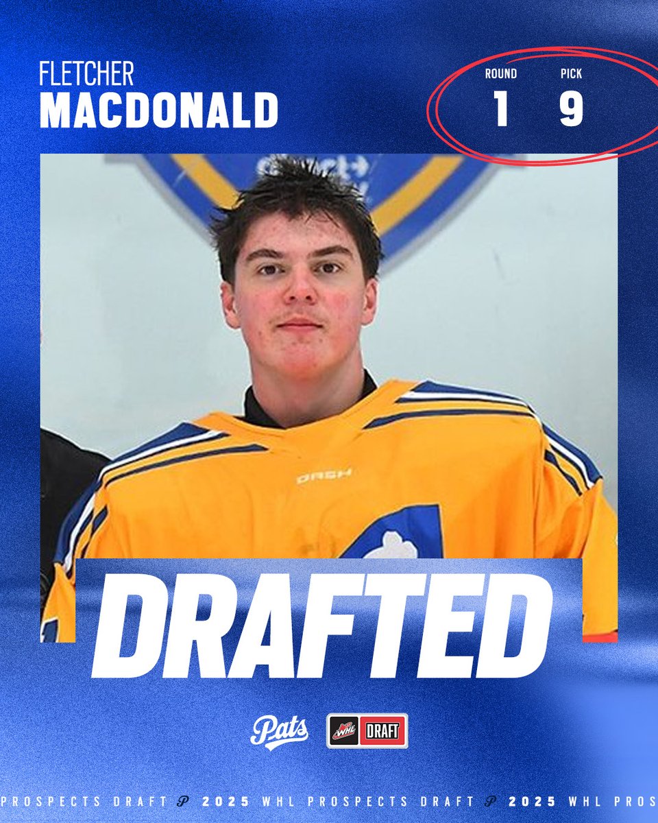 WHLPats's tweet photo. With the ninth overall pick in the 2026 WHL Prospects Draft, the Regina Pats are proud to select goaltender Fletcher MacDonald from CAC!

#BlueRunsDeep | #ReginaPatsHockey | #WHLDraft https://t.co/mPdPuqC7TC