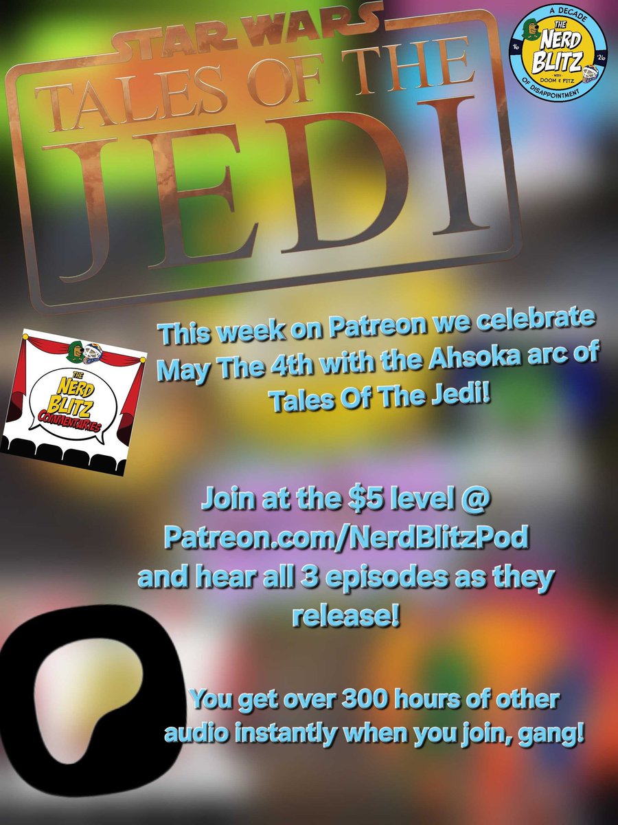 NerdBlitzPod's tweet photo. The public feed and Patreon have both gotten some quality Star Wars action this week.
Head to your favorite podcast platform of https://t.co/5AEjJNEKXp for Andor S1E5 and then the $5 tier of https://t.co/8U7vV8Y8NN for Tales Of The Jedi!

#StarWars #Patreon https://t.co/reebMNxklE