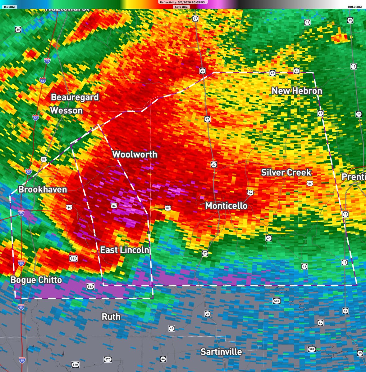 TORNADO EMERGENCY for Monticello MS, New Hebron MS and Silver