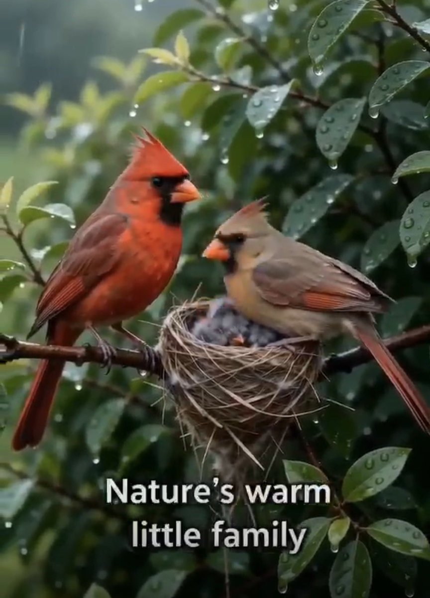 Calmlifetale's tweet photo. Heartwarming Wild Bird Family in Rainy Nature,#NorthernCardinal #CardinalFamily #BabyBirds #WildBirds #RainyWildlife #BirdWatching #NatureLovers #WildlifeFamily https://t.co/aDRJpz8pgf