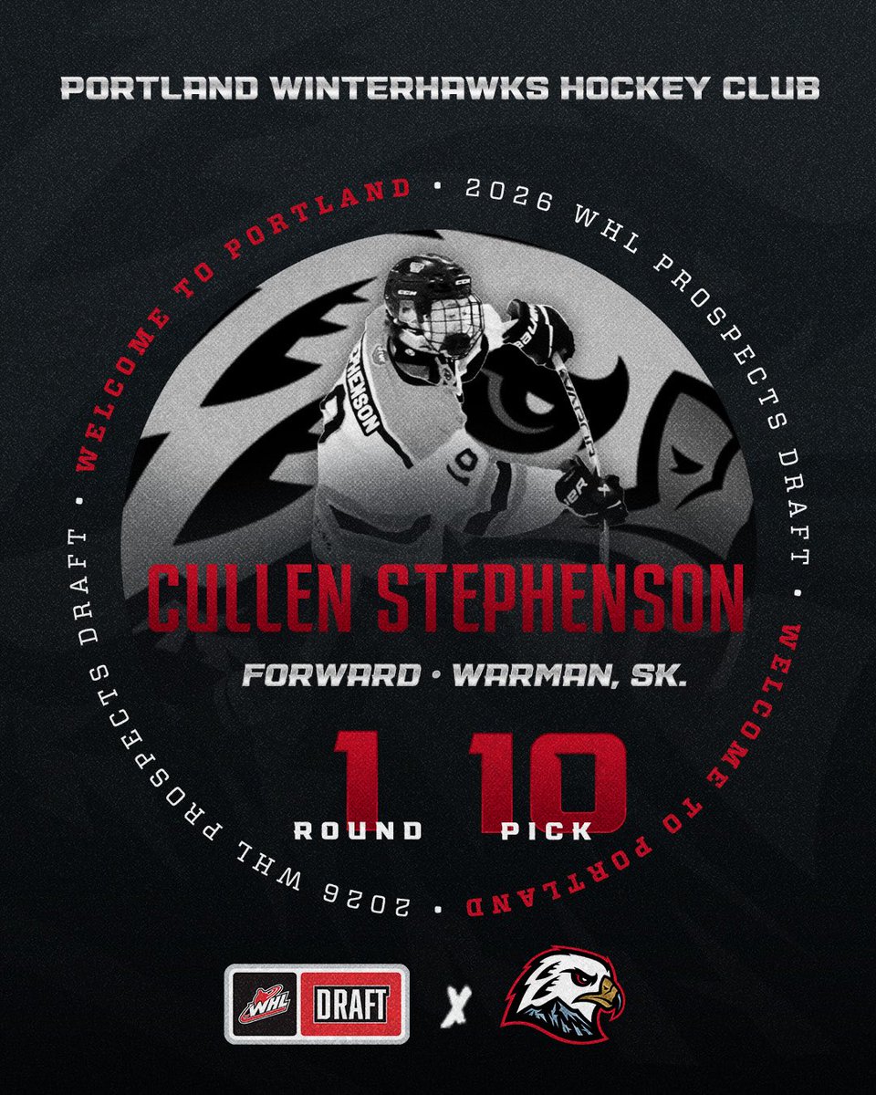 pdxwinterhawks's tweet photo. GOT OUR GUY ‼️

With our first round pick, 10th overall, in the 2026 WHL Prospects Draft, the Winterhawks are excited to welcome Cullen Stephenson to Portland! https://t.co/LHS0jIkhxg
