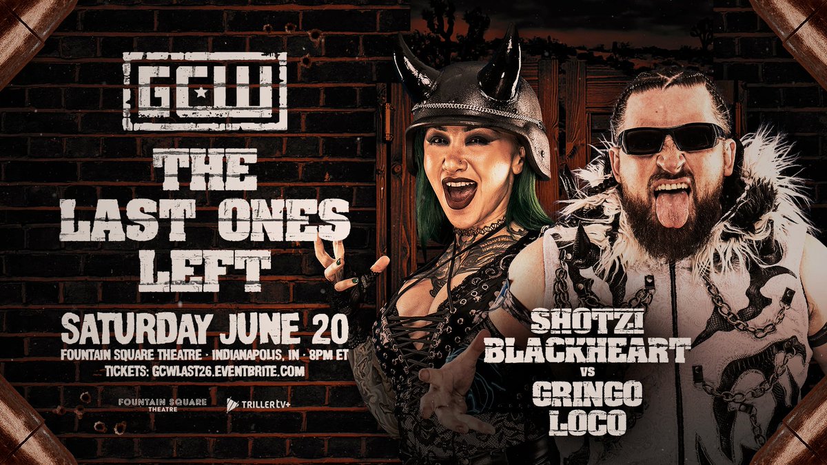 GCWrestling_'s tweet photo. *INDIANAPOLIS UPDATE*

Just Signed:

SHOTZI BLACKHEART
vs
GRINGO LOCO

Plus:
VNDL48
Vipress
Matt Tremont
Marcus Mathers
Dr Redacted
Priscilla Kelly returns
+more

Get Tix:
https://t.co/N02agBLIQX

Watch LIVE on @Triller_TV+
Sat 6/20 - 8PM
Fountain Square Theatre - Indy https://t.co/zAXP0NhdwD